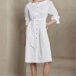 BANANA REPUBLIC White Buttoned 3/4 Sleeve Dress